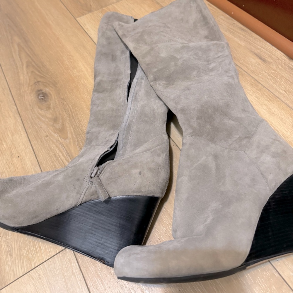 Long leather wedge boot